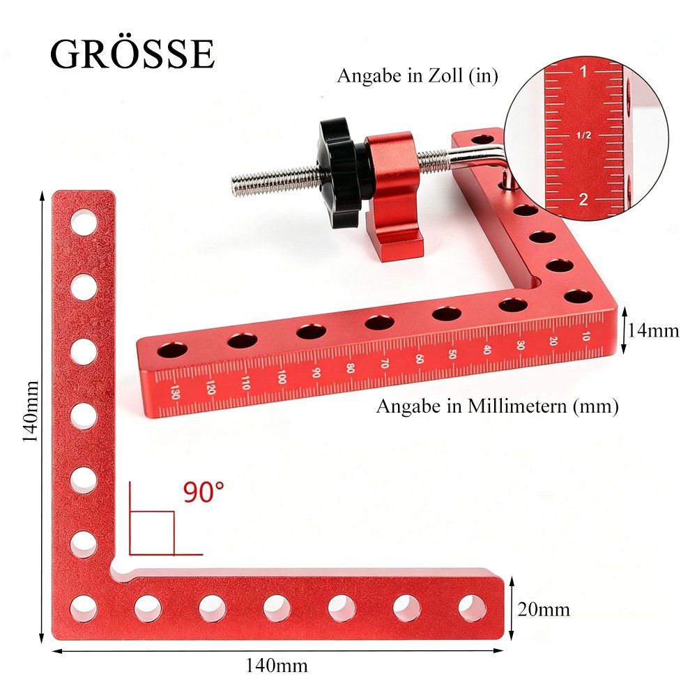 AFKSMILE Klemmen 90 Grad Positionierwinkel, Rechtwinklige Klemme aus Aluminiumlegierung, Tischler-Eckklemme, quadratisches Werkzeug für Bilderrahmen, Schränke