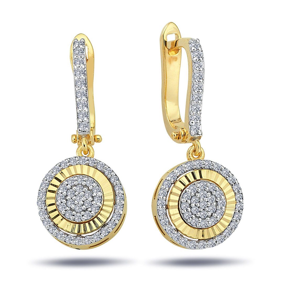 EinStein Diamant Paar Ohrhänger Diamanten Brillant Schliff Ohrringe Ohrhänger 14 Karat 585'er Gelbgold