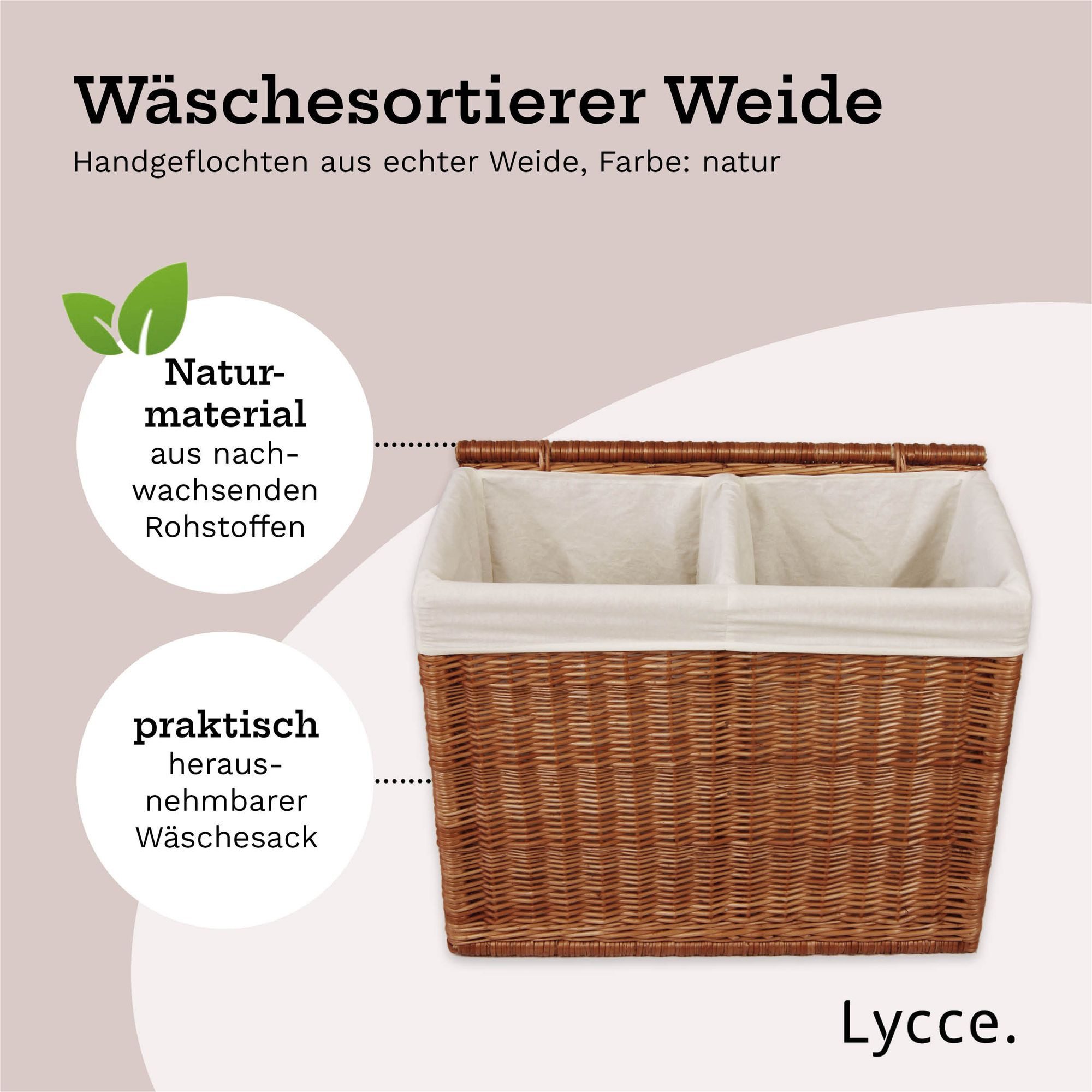 Lycce Wäschesortierer Wäschekorb 2 Fächer 120 l Wäschesortierer Weide natur 67 x 33 x 56 cm – Bild 2 von 5