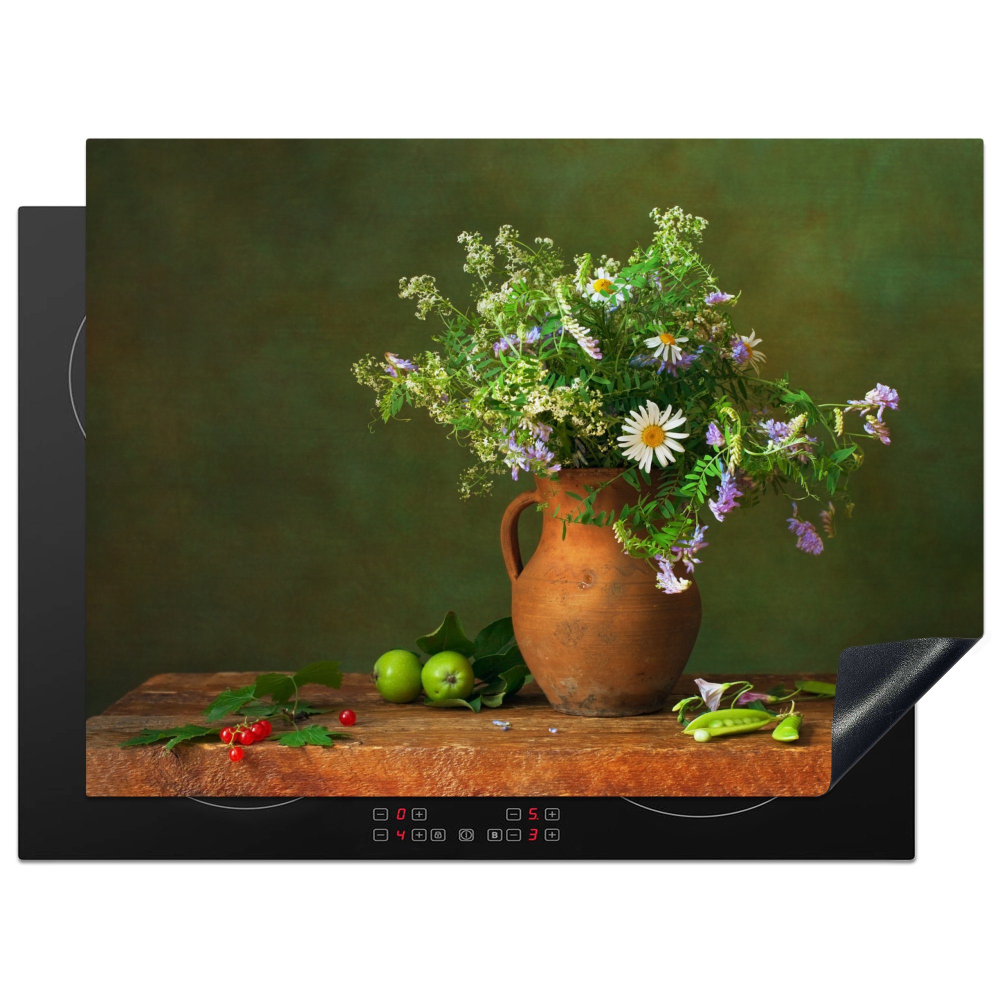 MuchoWow Herdblende-/Abdeckplatte Dose - Frucht - Blume, Vinyl, (1 tlg), 71x52 cm, Induktionskochfeld Schutz für die küche, Ceranfeldabdeckung