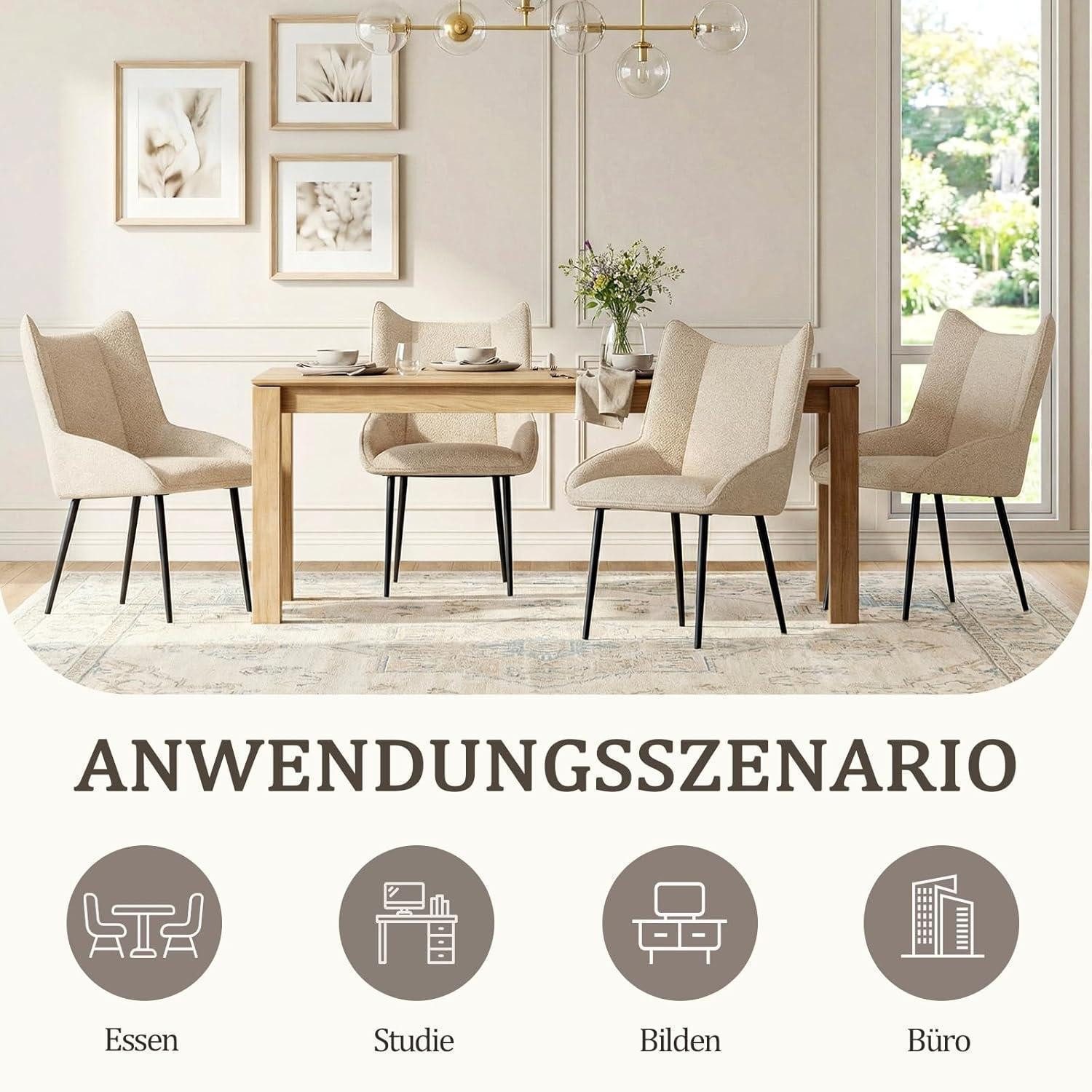 LuxusKollektion Esszimmerstuhl Esszimmerstühle Samt ohne Armlehnen verstellbar Füße 1er Set Creme