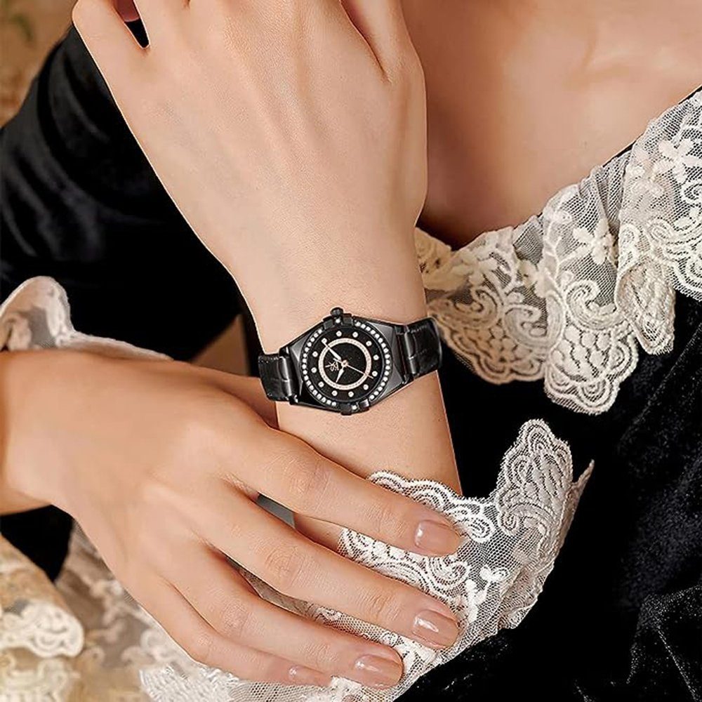 Star Wasserdichte Quarzuhr Diamond Damenuhren, Damen-Armbanduhr,Fashion Business Kristall-Diamanten Uhr Haiaveng