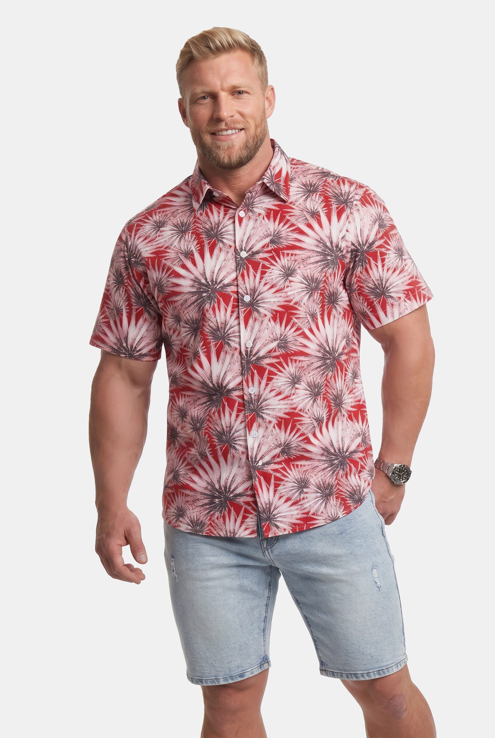 Men Plus Kurzarmhemd Hemd Halbarm Kentkragen Print Comfort Fit bis 8 XL