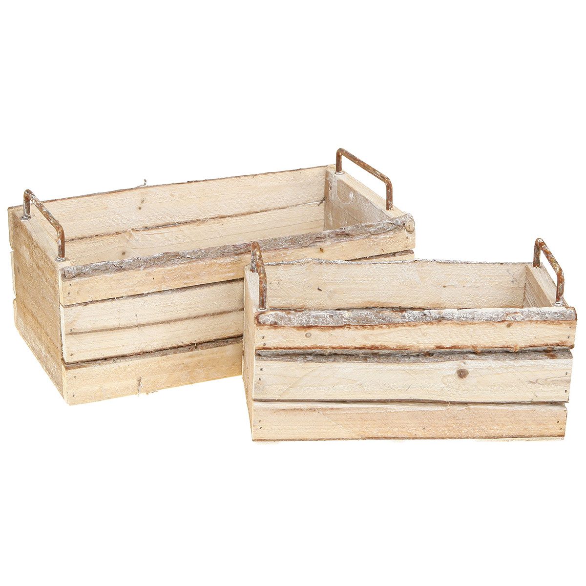 Dekokorb Pflanzkasten Holz Rinde Natur 2er-Set mit Griffen 29cm