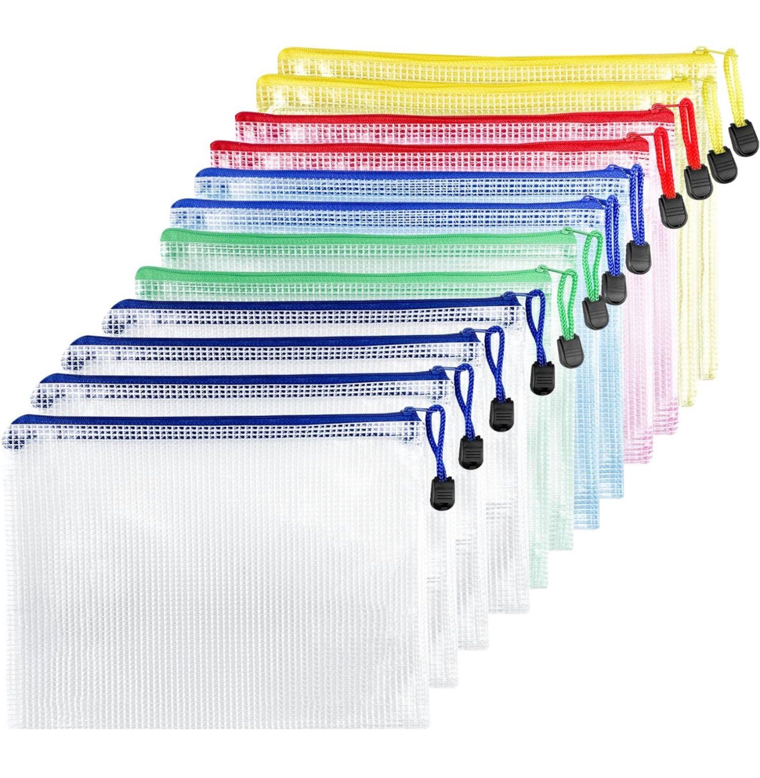Ailiebe Design Dokumententasche mit Reißverschluss A4 Wasserdicht 12er Pack (12-tlg), für Akten Papier Quittungen Pässe Bücher Manuskripten in 5 Farben