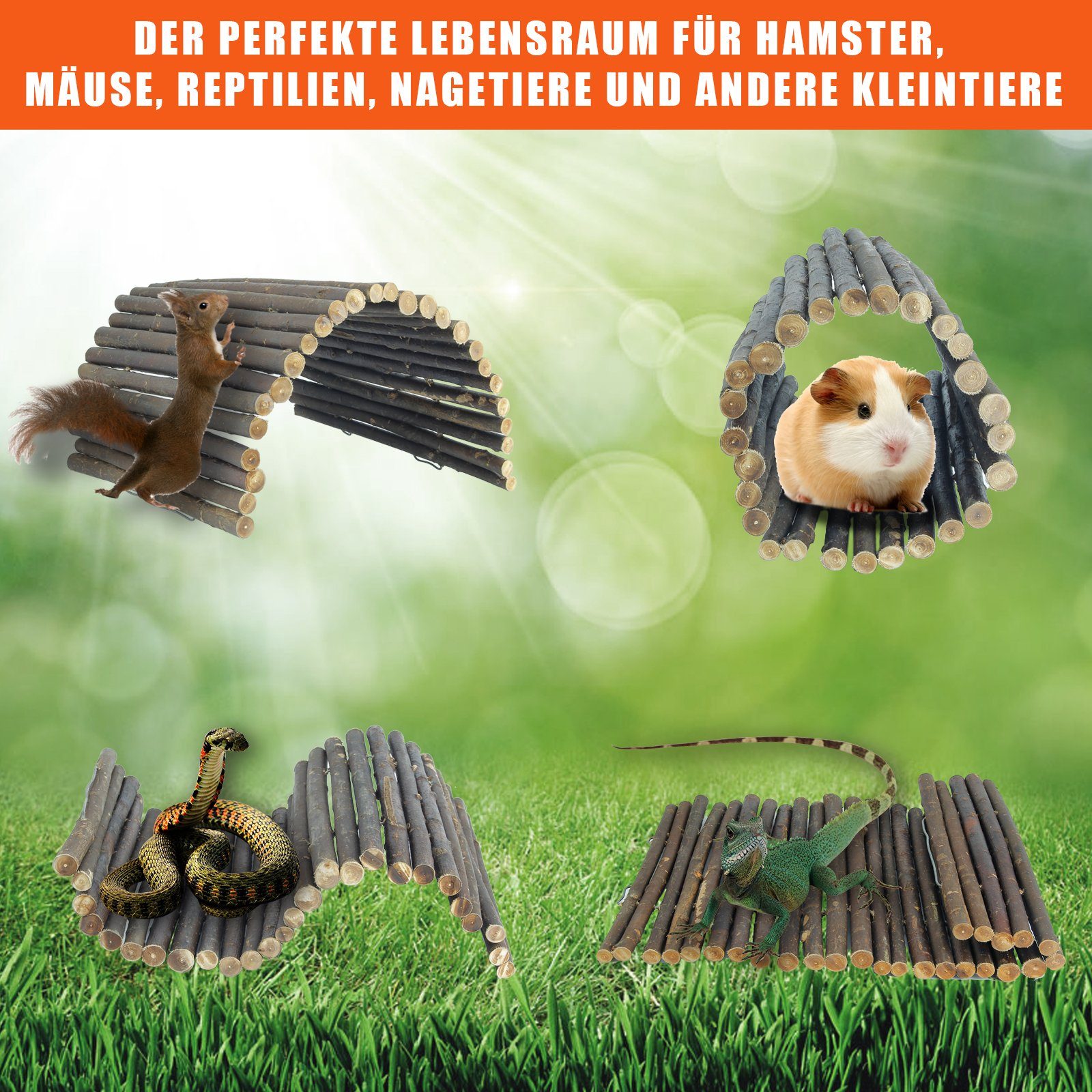Coradoma Kleintiertunnel Weidenbrücke für Kleintiere, Nagerbrücke Holzbrücke und Käfigzubehör, 17x28cm, Ideale Kletterbrücke