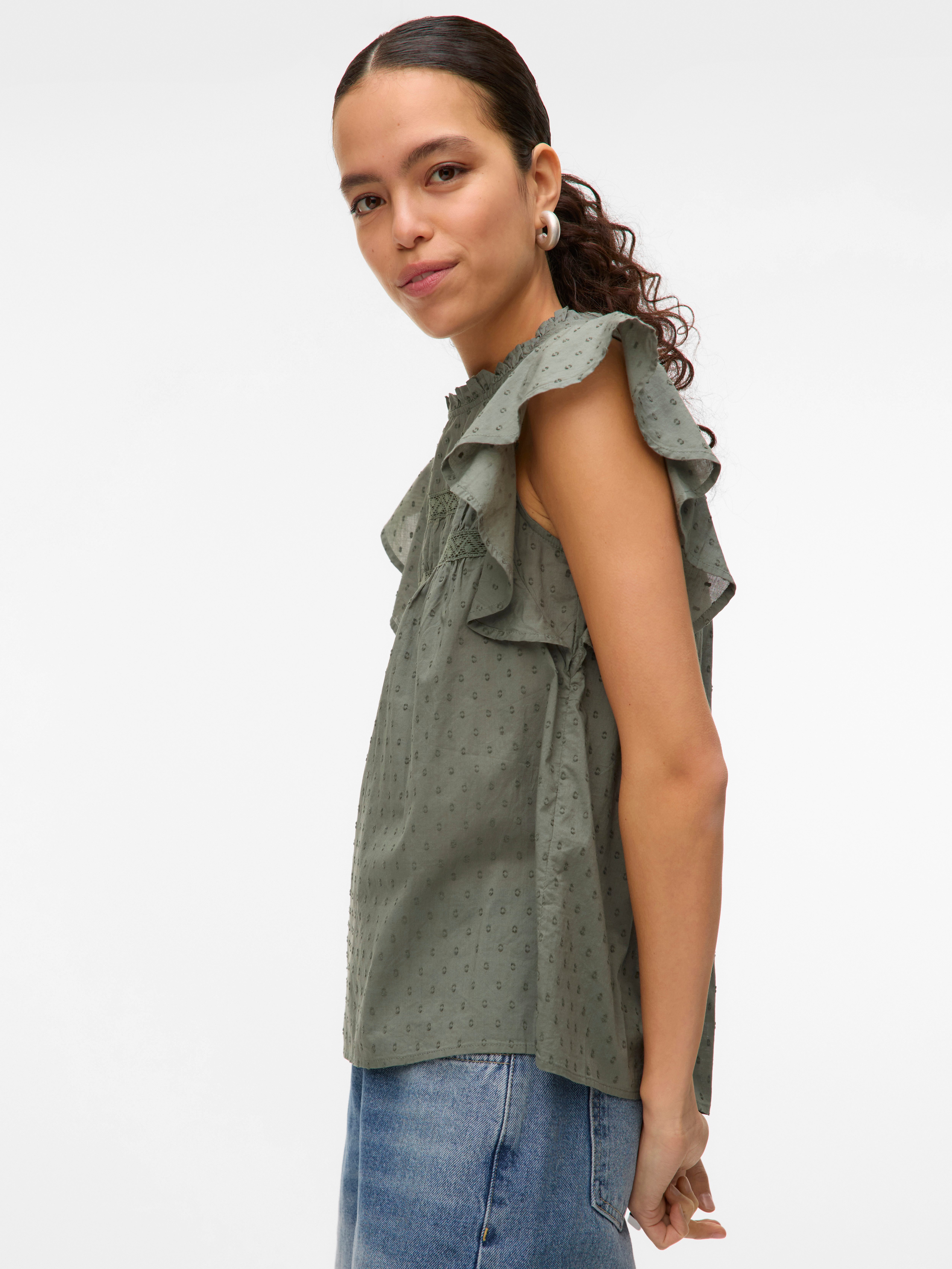 Vero Moda Blusenshirt VMTRINE SL LACE TOP WVN NOOS Baumwolle
