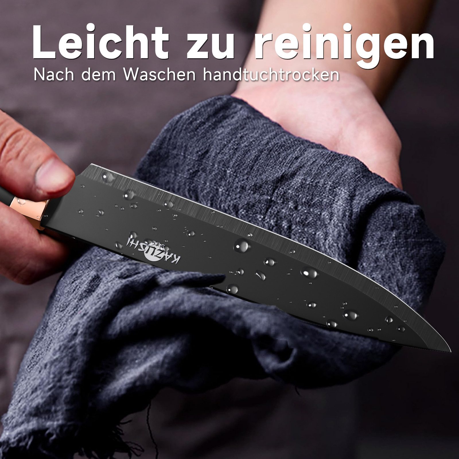 KAZUSHI Messer-Set 9/ 8/7/6teilig Messerblock Messerset Küchenmesser Set Profi Kochmesser (6-tlg), Edelstahl hochwertiges SelbstschärfenMesser Küchenmesser Set – Bild 3 von 5
