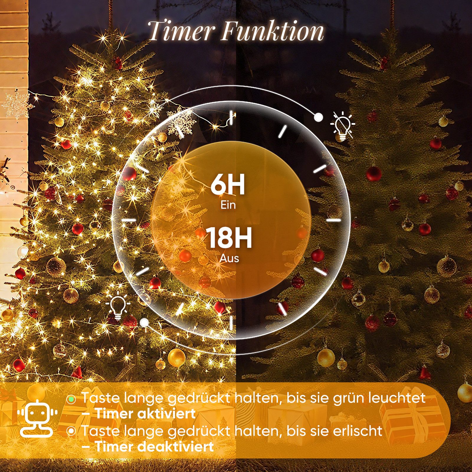 Salcar LED-Lichterkette 2m-100m LED Lichterkette Weihnachtsbaum 20-1660er LED Weihnachtsdeko, 5m 50 LED, 8 Modi und Memory-Funktion, Spritzwassergeschützt – Bild 3 von 5