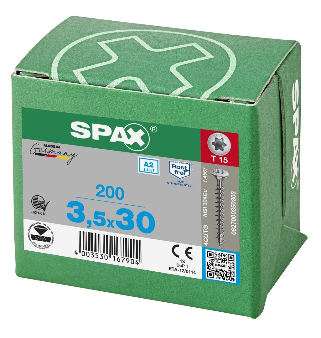 mm Edelstahlschraube, SPAX Spanplattenschraube 200 A2, 3,5x30 (Edelstahl St),