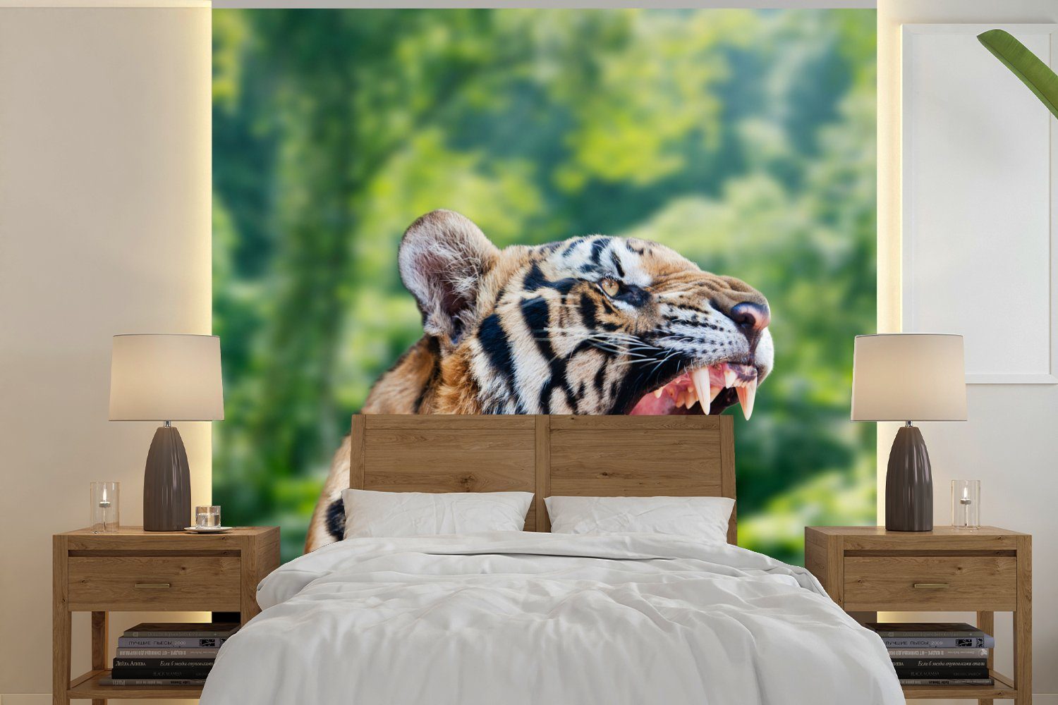 Wohnzimmer Kopf Tiger (4 bedruckt, Fototapete MuchoWow Wald, für Küche, - Vliestapete Matt, Fototapete St), Schlafzimmer -