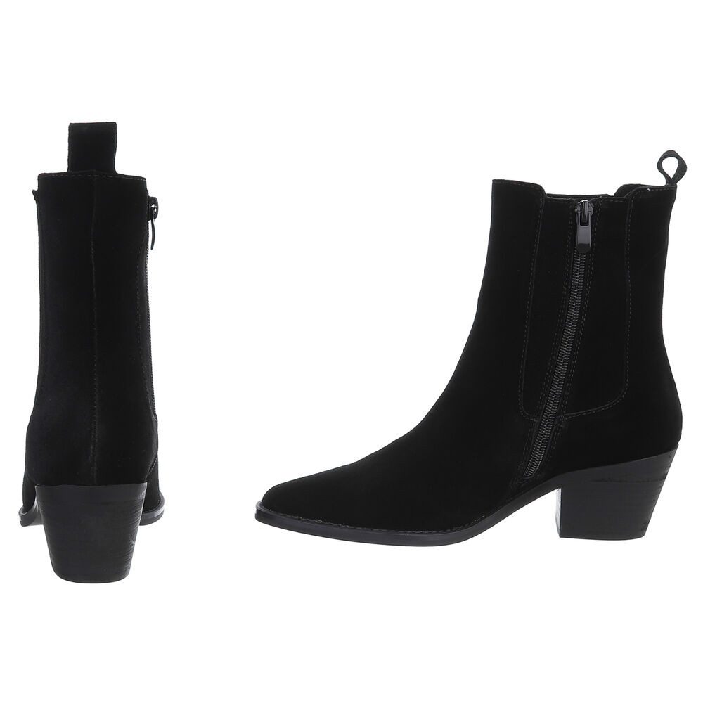 Ital-Design Elegante Leder-Stiefeletten für Damen - Komfort und Stil Westernstiefelette (90482653) Blockabsatz Stiefeletten in Schwarz