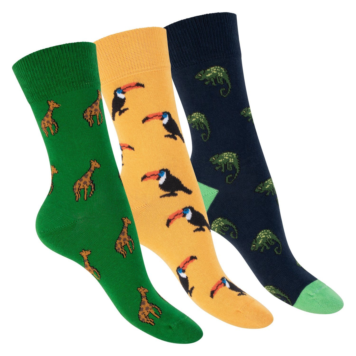 Bunte Basicsocken Motiv Socken, Modische Safari Baumwollsocken Damen/Herren Footstar