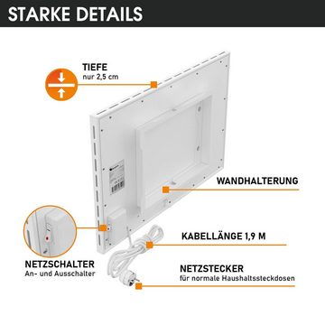 BRAST Infrarotheizung Hybrid; 300-1100 Watt; Hoher Wirkungsgrad; Ultraflache Bauweise, Überhitzungsschutz; Inkl. Wandhalterung