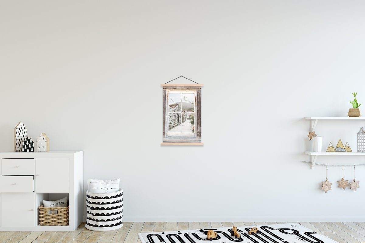 MuchoWow Poster Durchsichtig - Holz - Griechenland, (1 St), Posterleiste, Textilposter für Wohnzimmer, Bilderleiste, Magnetisch
