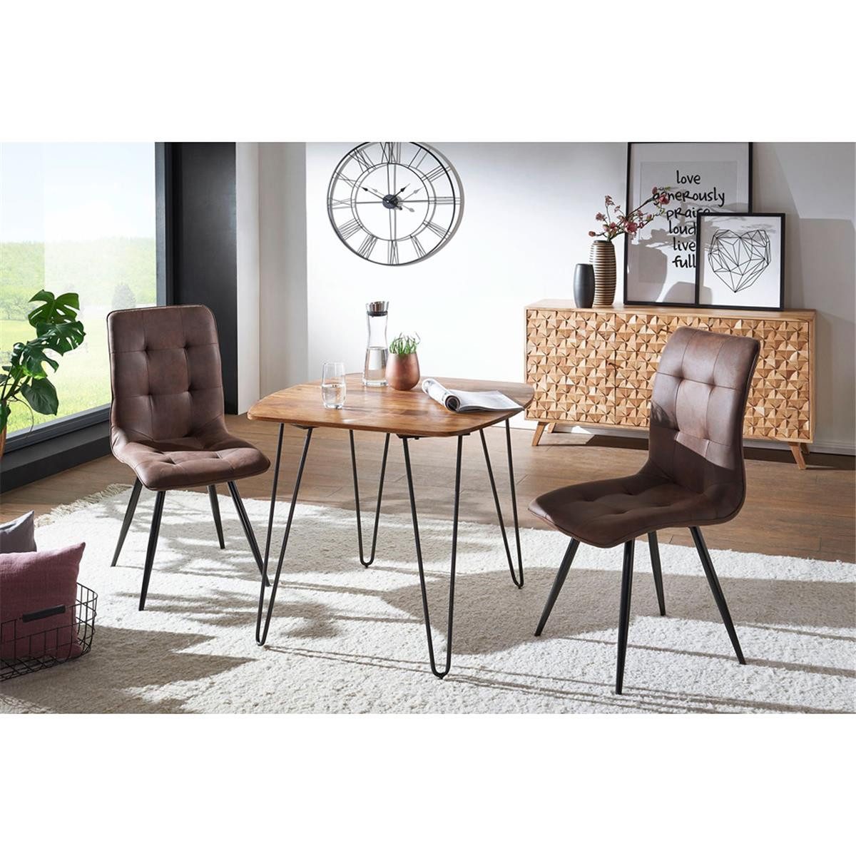 Lomadox Esstisch, Küchentisch abgerundet in braun mit schwarzem Gestell, ca. 80/76/80cm. Reduzierter Preis € 242,24. Unverbindliche Preisempfehlung € 284,99