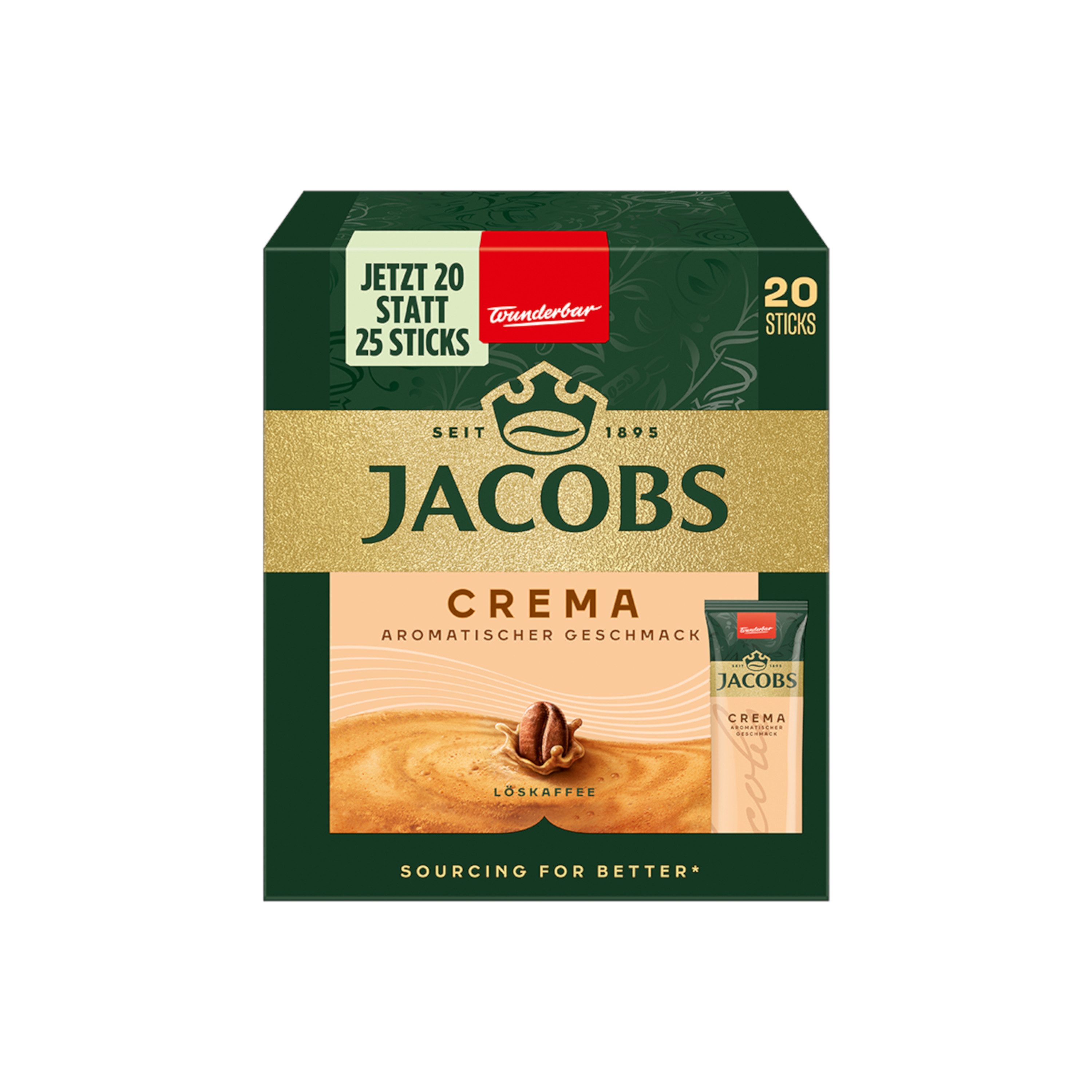 JACOBS Kaffee Löskaffee Typ Cafe Crema 12 x 20 Getränke Sticks, (Packung, 12er Pack)