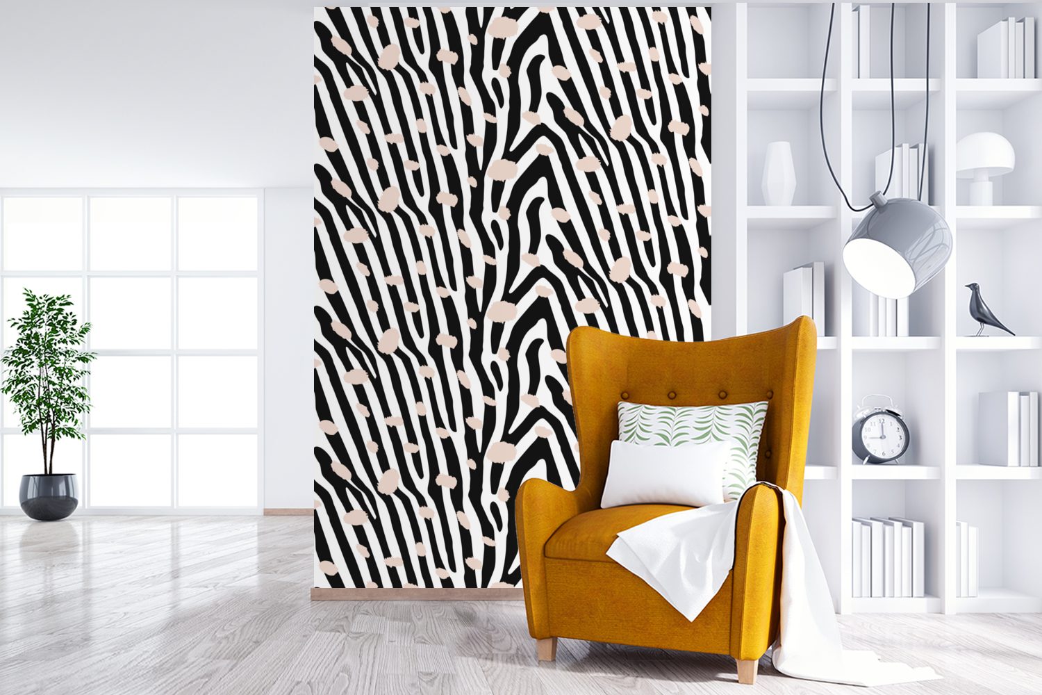 Rosa Safari Wohnzimmer, bedruckt, (3 - Wandtapete Montagefertig Tapete MuchoWow St), Vinyl - Matt, - Druck für Zebra, Fototapete