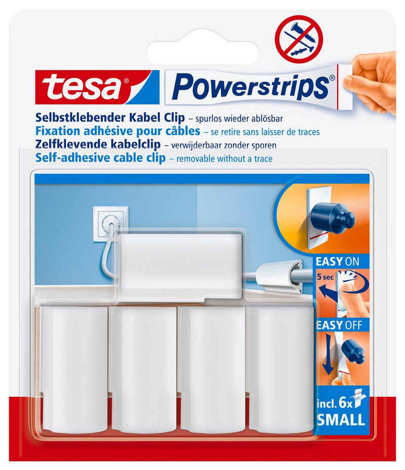 tesa Klebehaken Powerstrips Kabel-Clip, Kabel, (Packung, 1-St., 5 Stck), Stripes selbstklebende - Kabelclip klein - kleben statt bohren