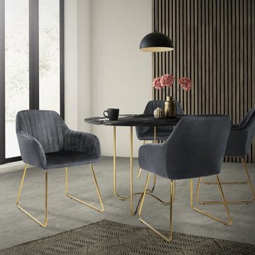 ML-DESIGN Stuhl Esszimmerstühle Sitzfläche aus Samt mit Metallgestell Polsterstuhl (2 St), 2x Wohnzimmerstühle Grau 57cmx60cmx82cm mit Gold Beine Sessel