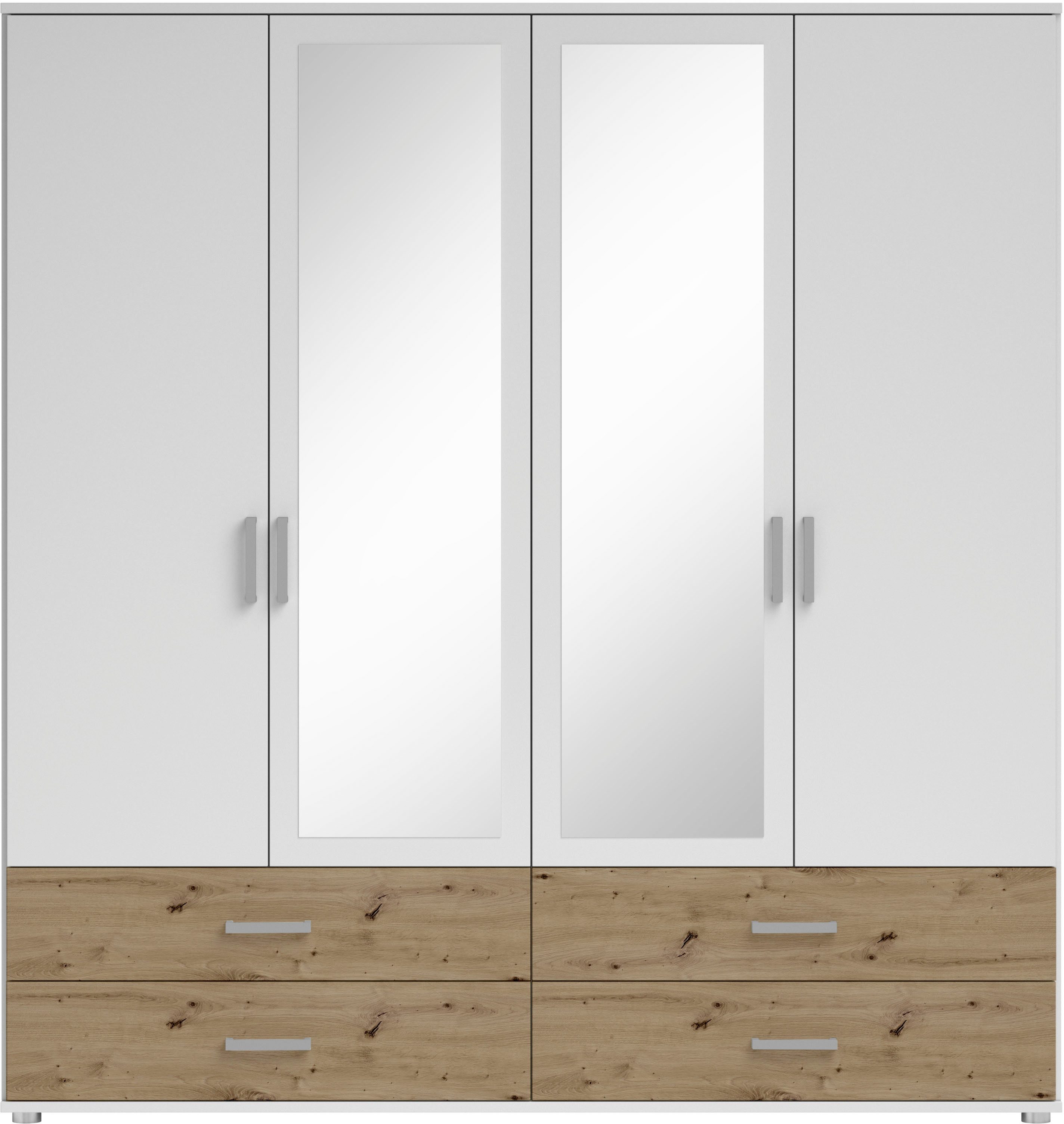 Schlafkontor Drehtürenschrank Ivar Kleiderschrank mit Spiegel inklusive 2 Spiegeltüren und 2 farblich abgesetzten Schubkästen
