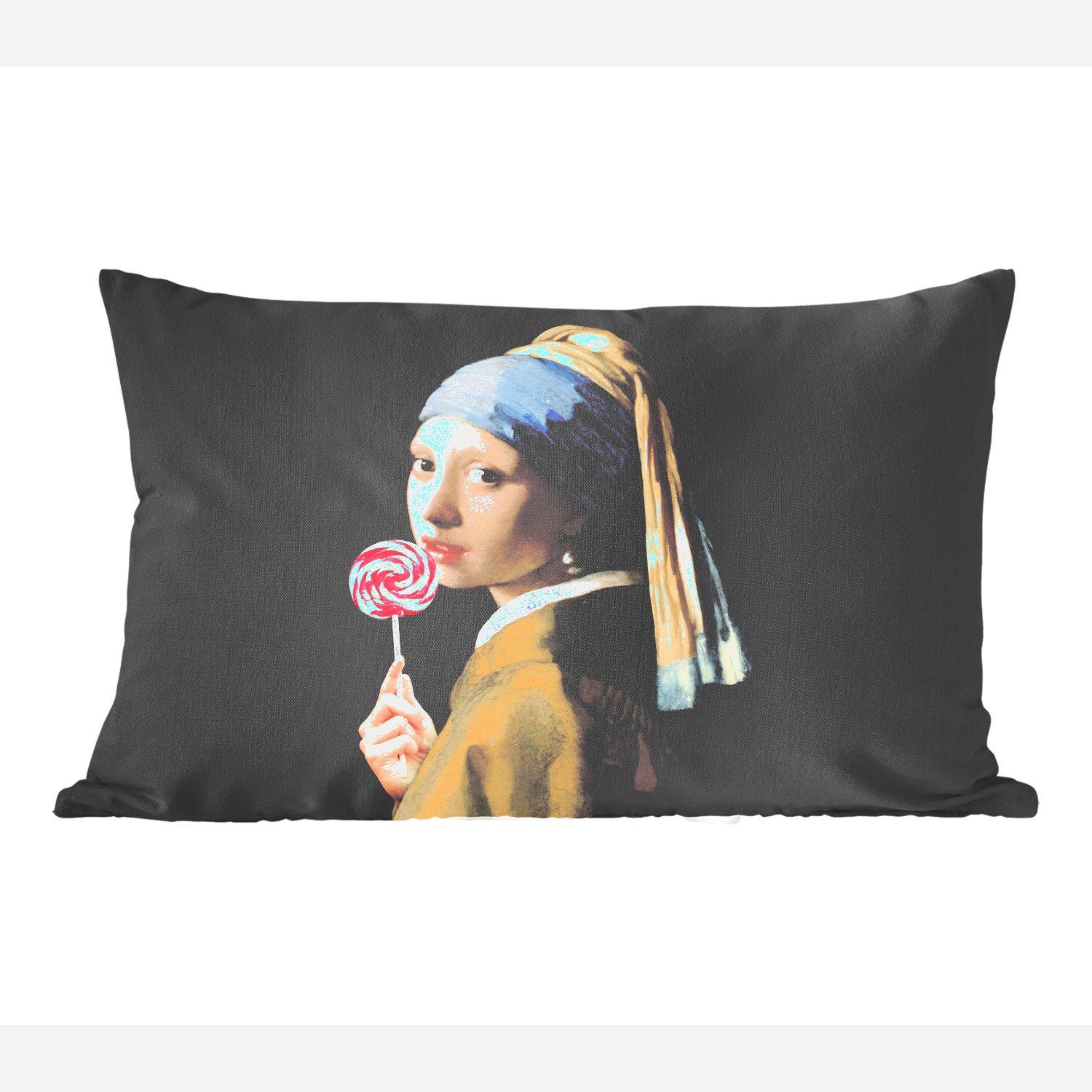 Vermeer mit - Dekokissen Dekoration, Schlafzimmer Johannes - Zierkissen, Dekokissen Füllung, mit Perlenohrring Wohzimmer Lollipop, Mädchen MuchoWow