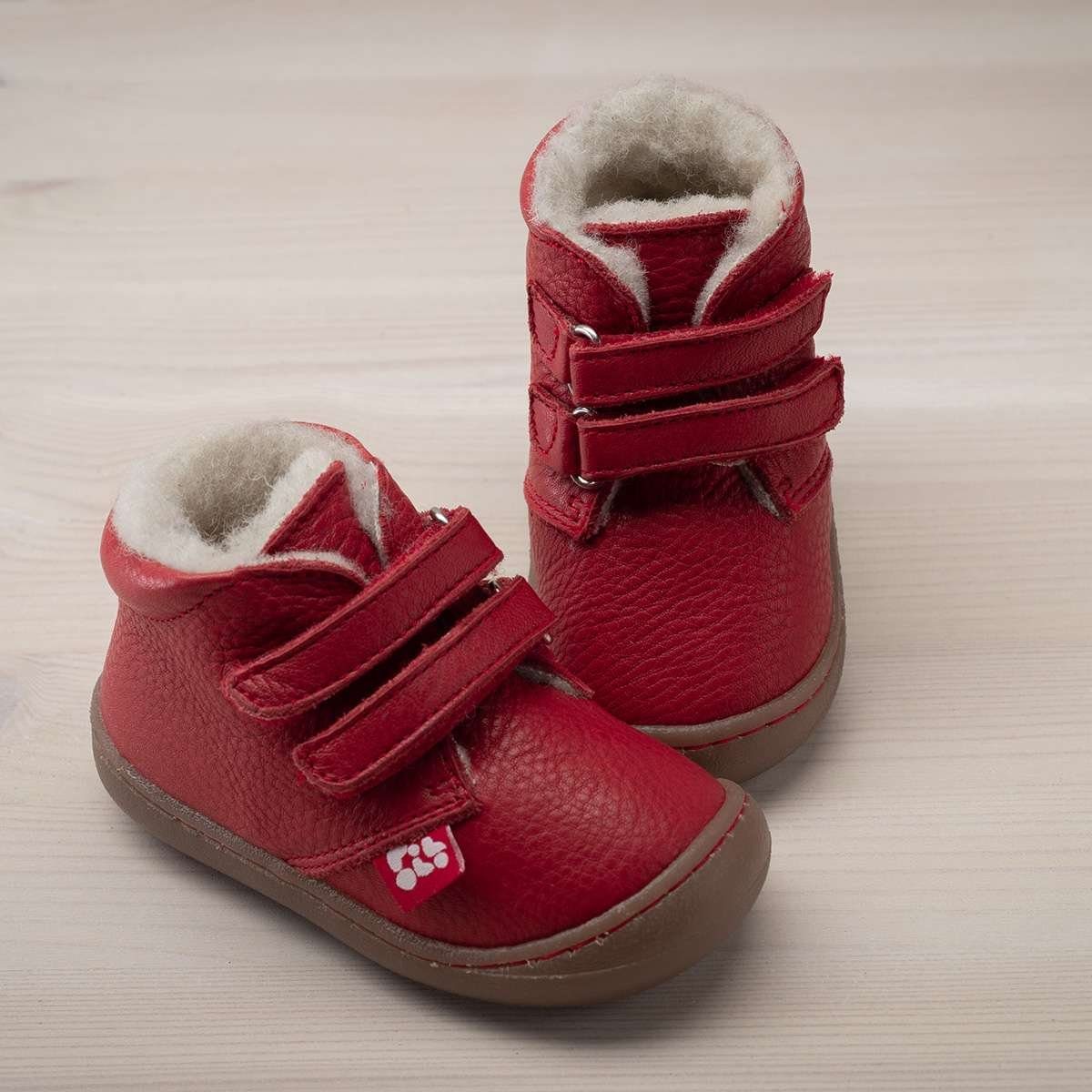 Kinder flexibler Nino, Sohle Lauflernschuh Kinderschuhe mit Wollfutter, Rot mit POLOLO