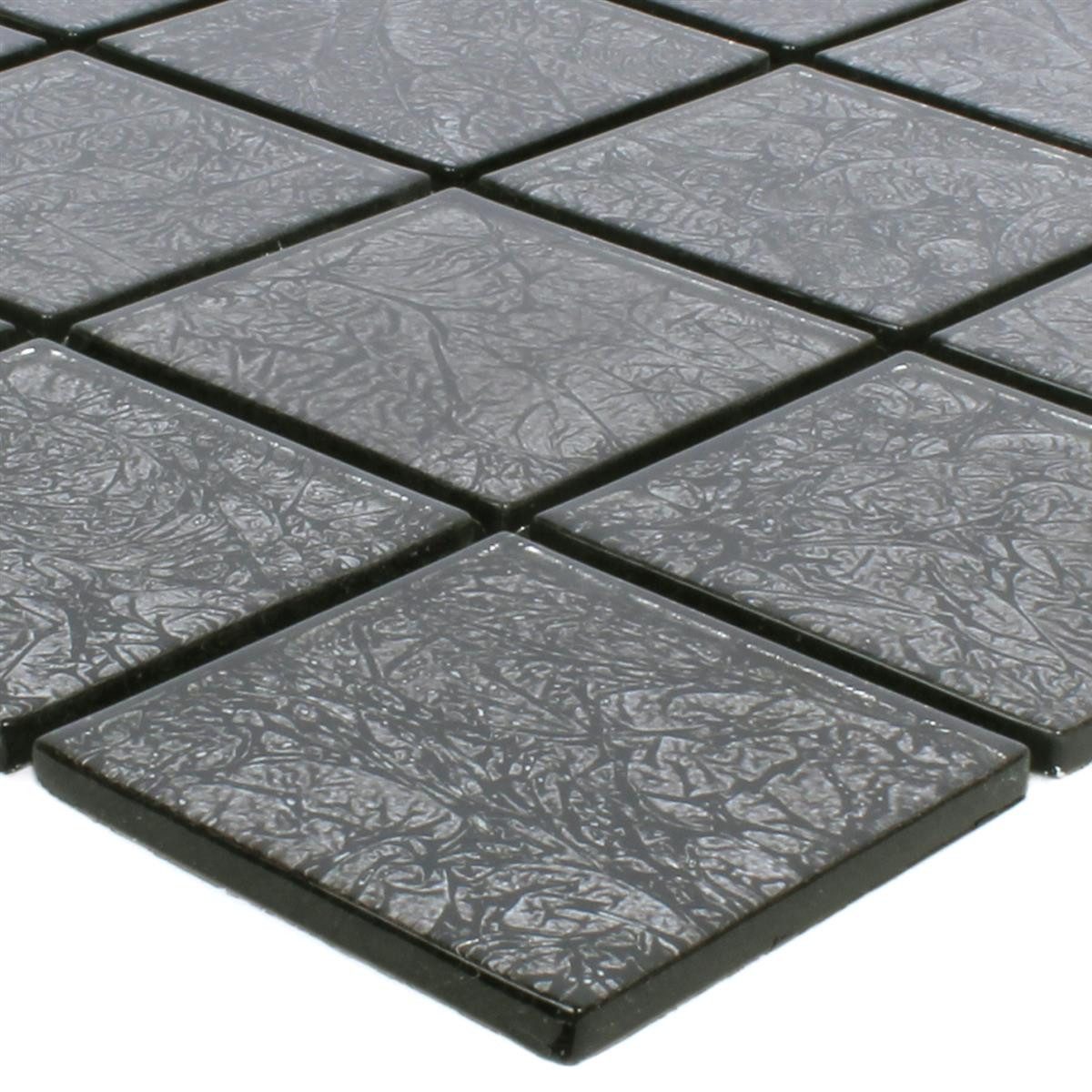 Mosafil Mosaikfliesen Mosaikfliesen Glas Kandila Schwarz 48x48x4mm, Glas 30.000x30.000, schwarz, Verlegefertig auf ein Netz geklebt - Wasserfest