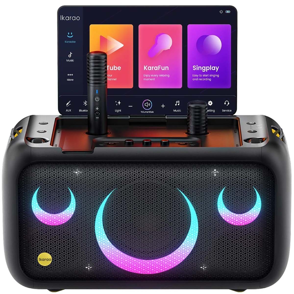 Ikarao Ikarao Break X1 Karaoke-Maschine (Bluetooth, 460 W, Touchscreen, Android Karaoke, WLAN, Bluetooth und kabellose Mikrofone)