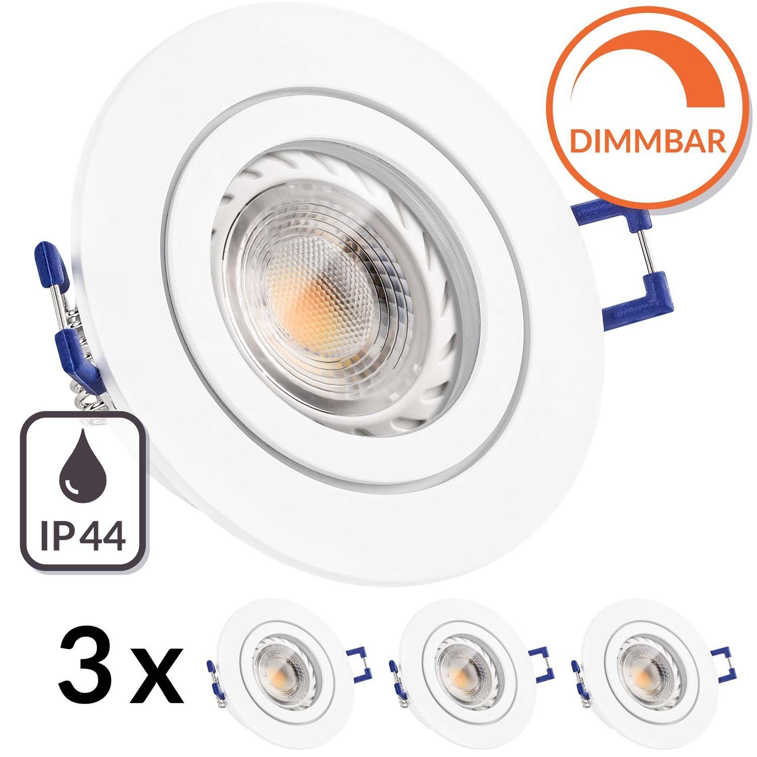 LEDANDO LED Einbaustrahler 3er GU10 in LED matt Set mit LED IP44 von LED 5,5W weiß Einbaustrahler