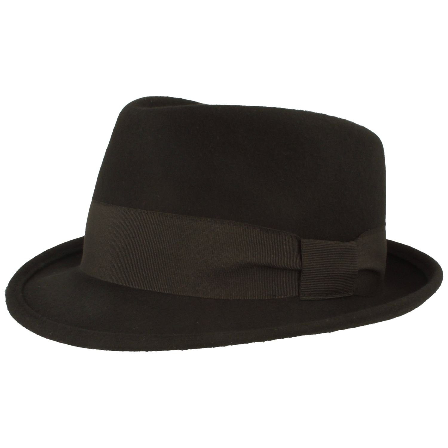 Breiter Filzhut Dezenter Trilby schwarz Rips-Garnitur mit