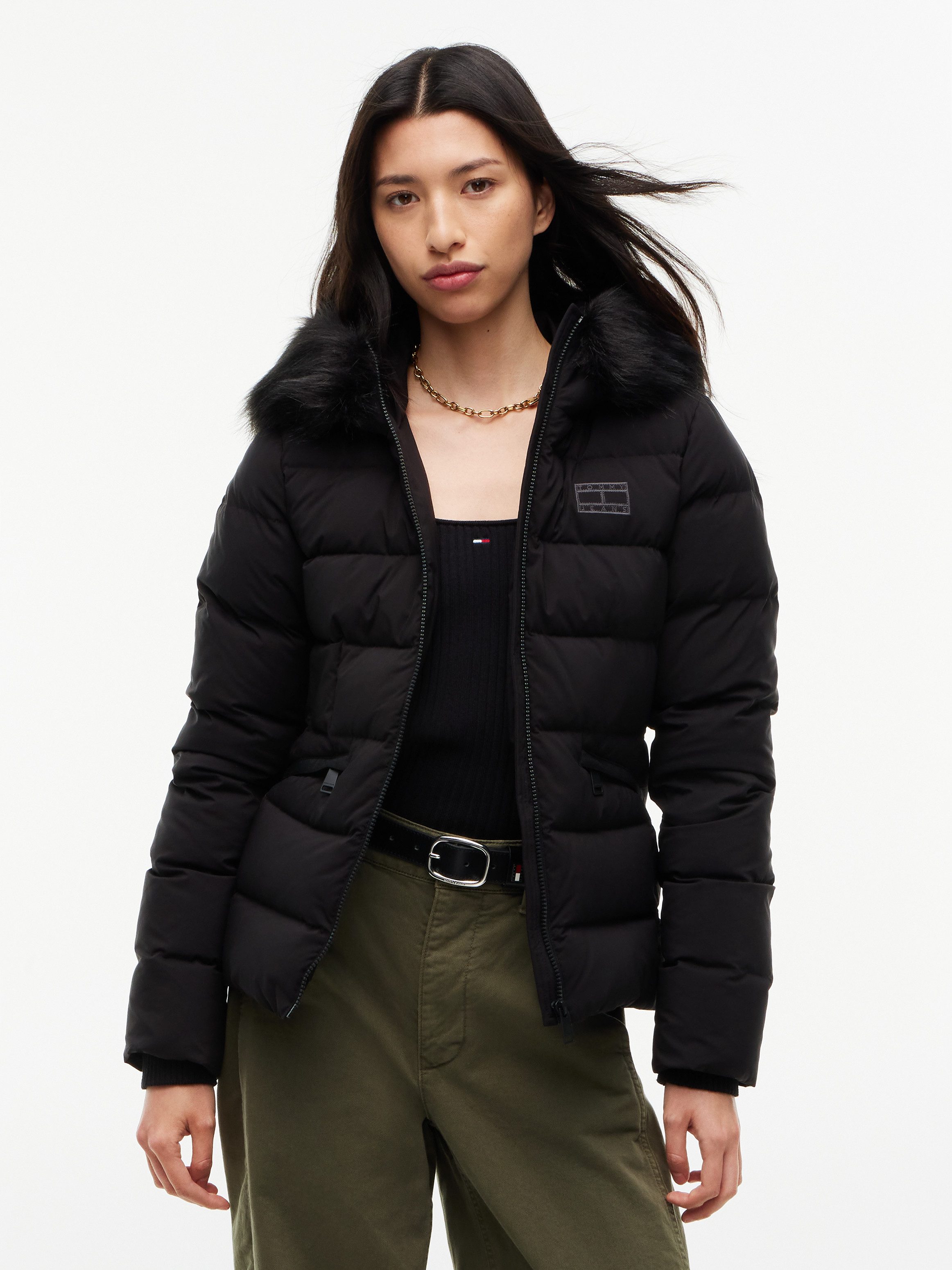 Tommy Jeans Steppjacke TJW SLIM HOOD PUFFER DOWN EXT Kunstfaser, slim fit