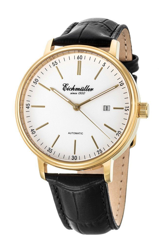 Eichmüller Automatikuhr RE7035 Herrenuhr Miyota 8215 Lederband vergoldet 42 mm