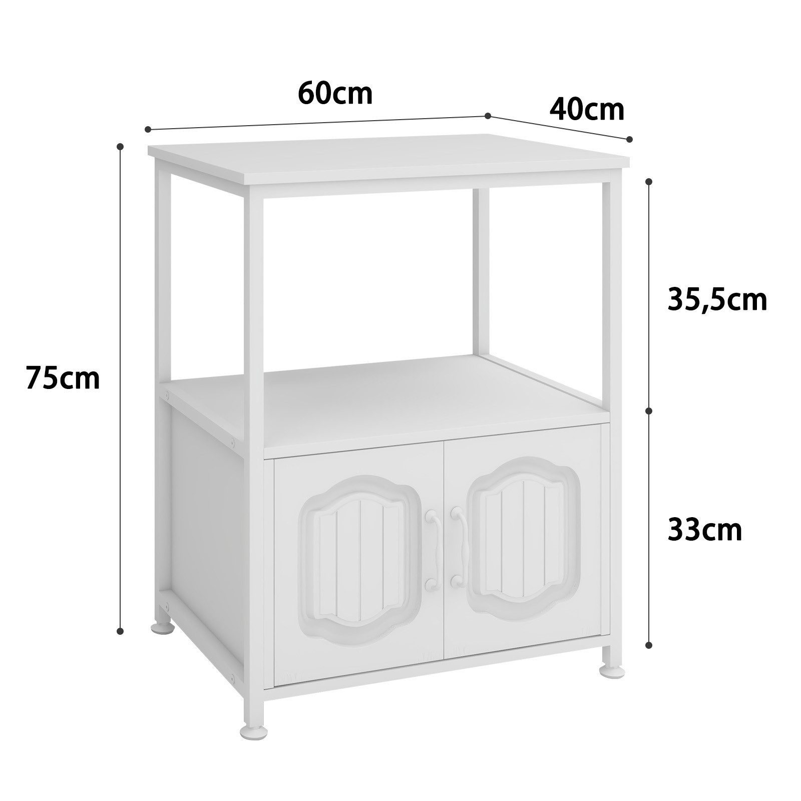 PUNCIA Druckertisch mit Stauraum & dekorativen Türen, Druckerschrank, Küchenschrank (1-St), Druckerständer 3 Ebenen, Büroschrank 60 x 40 x 75 cm