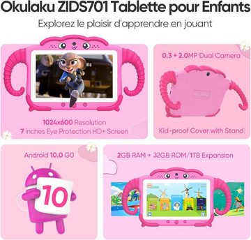 okulaku Lern App für Junge Mädchen Tablet (7", 32 GB, Android 10, 4G, Kinder Tablet,3+ Jahre mit Kindgerechte Hülle Quad Core WiFi Bluetooth)