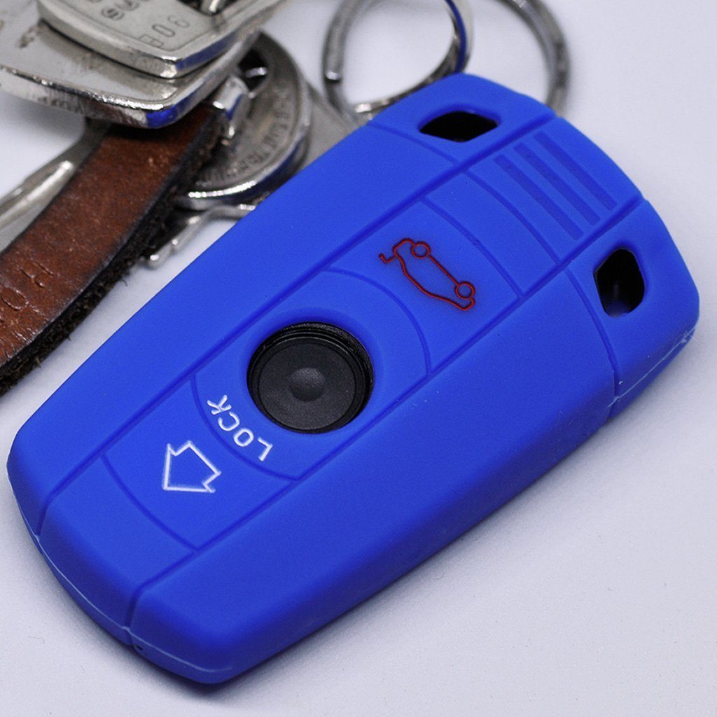 mt-key Schlüsseltasche Autoschlüssel Softcase Silikon E91 5er Schutzhülle Blau, E89 für E82 E71 E90 E72 ab E60 1er 2008 E88 E81 Z4 BMW E87