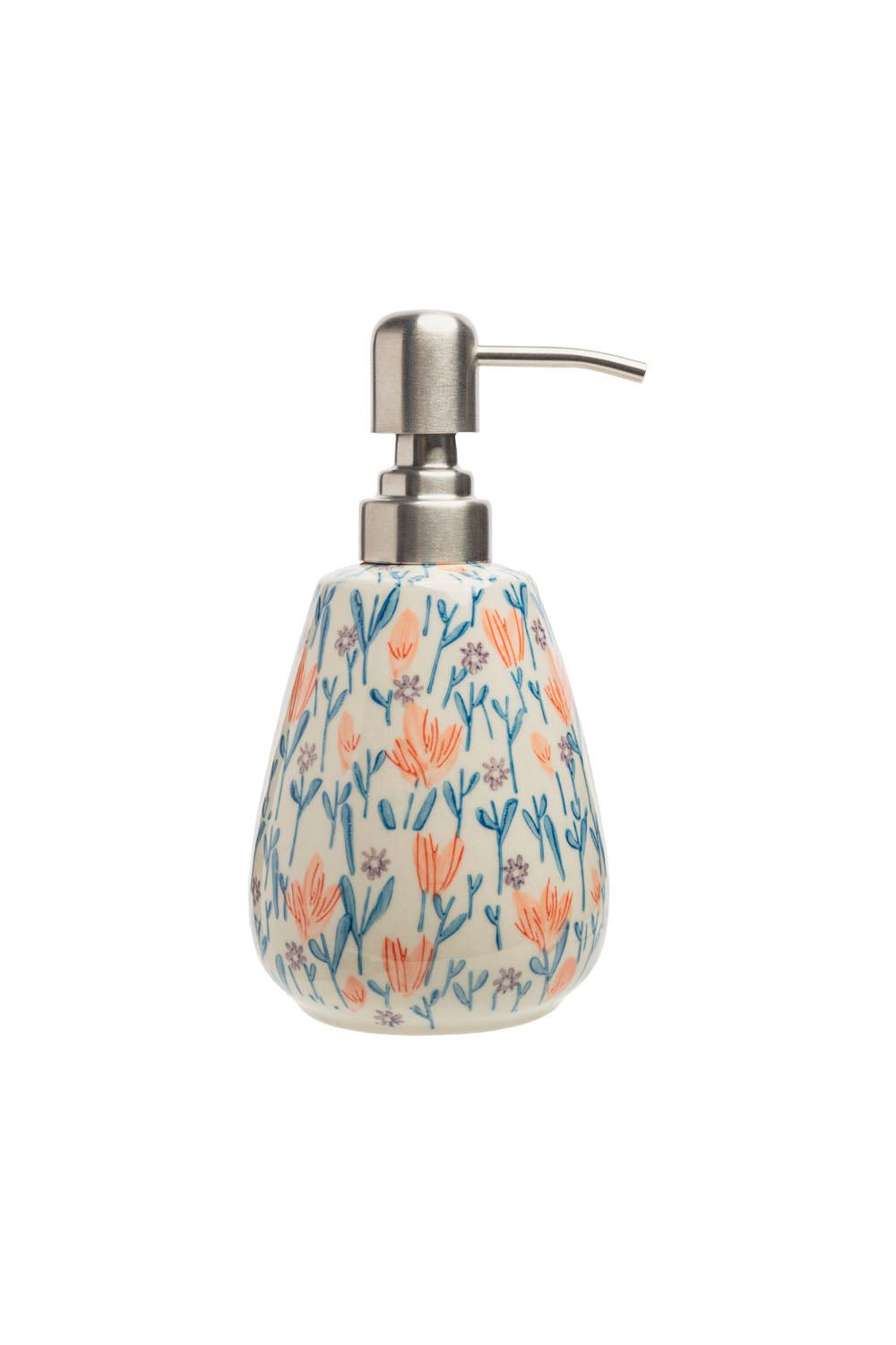 Tranquillo Seifenspender aus Steinzeug DOUCEUR FLORALE oder RETRO FLAIR 300ml handgestempelt, (Einzelartikel (kein Set), Kein Set, es wird ein einzelner Seifenspender geliefert), Dekorativer Pumpspender mit Edelstahlkopf und floralem Muster