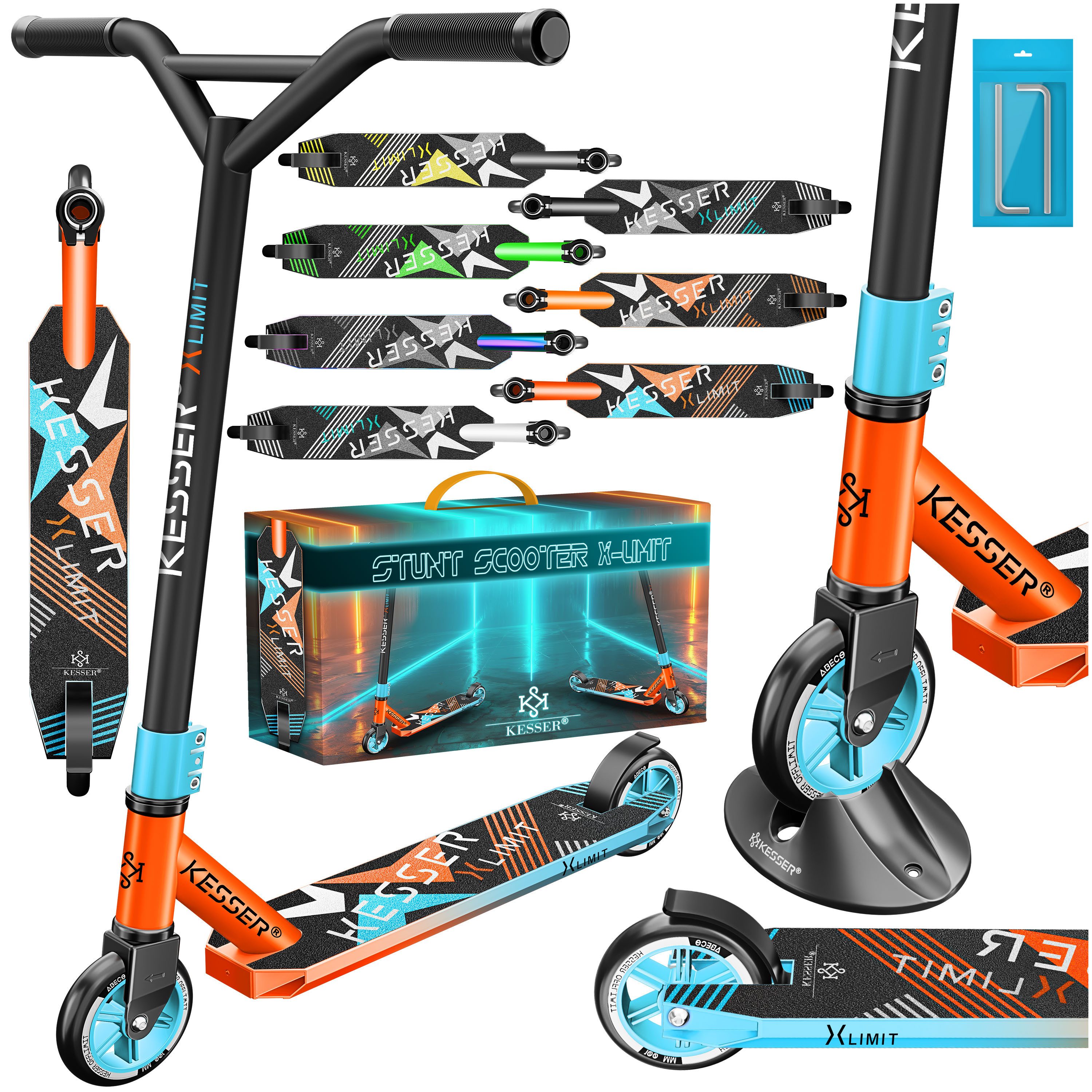 KESSER Stuntscooter X-Limit 360° Lenkung, ABEC9 Kugellagern, 100 mm PU Räder, Freestyle Kickscooter Funscooter für Kinder & Erwachsene