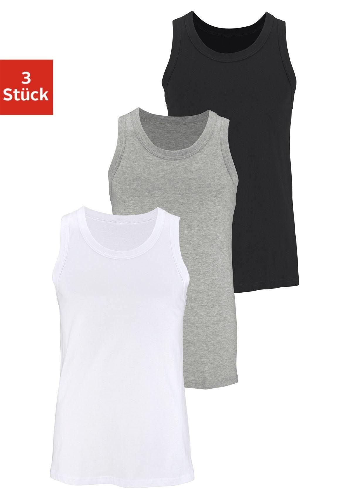 H.I.S Tanktop 3-tlg) (Packung, weiß, grau-meliert, Baumwolle aus schwarz