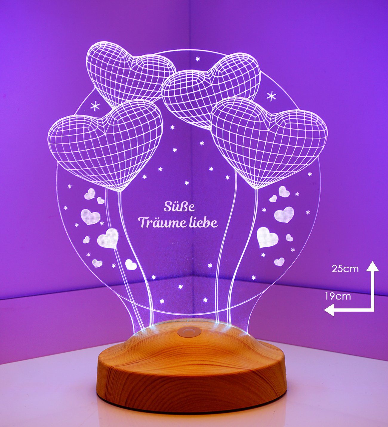 für 7 Leuchte Taufe, Ballon fest Geschenkelampe Gravur LED Nachttischlampe integriert, 3D für Lampe Farben Geschenk Baby mehrfarbige Herzen Kinder, Geschenk