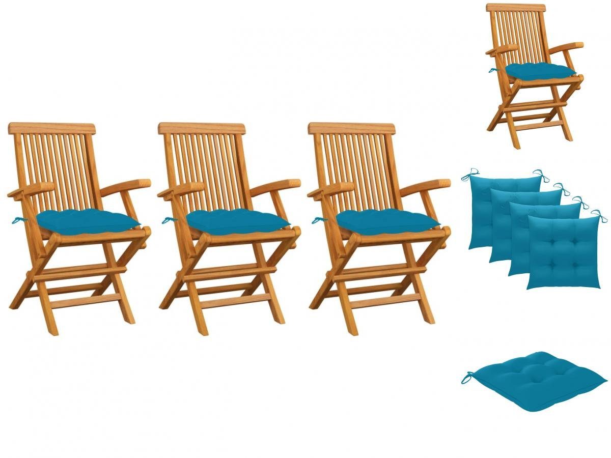 vidaXL Gartenstuhl Gartenstühle mit Hellblauen Kissen 3 Stk Massivholz Teak Holz | Stühle
