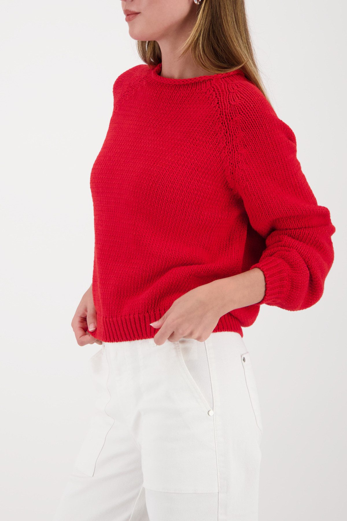Monari Strickpullover Pullover uni Rundhalsausschnitt mit Rollkante, Regular Fit