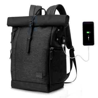 TAN.TOMI Freizeitrucksack Laptop-Rucksack Groß Damen lässiger Rolltop Rucksack Herren Backpack, Leichtgewichtiger, Stilvolle Schultasche mit USB-Ladebuchse