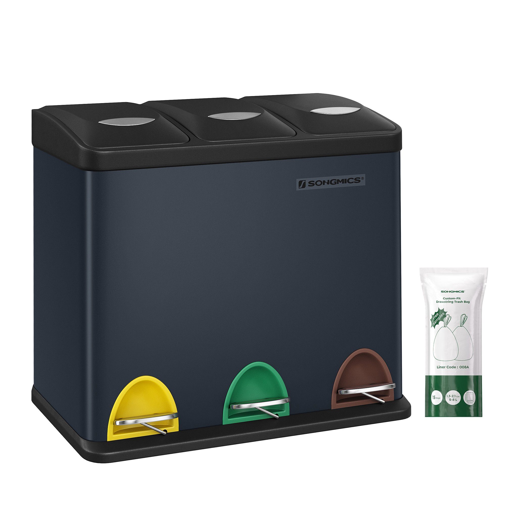 SONGMICS Мусорные урны Мусорные урны, Mülltrennsystem, aus Metall, 3 x 8L, Küche