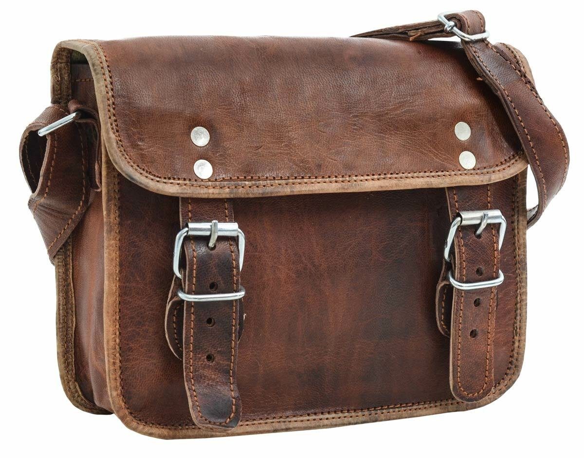 Gusti Leder Handtasche Jane 7,9", Handtasche Umhängetasche Vintage Damen Herren Unisex Braun Leder