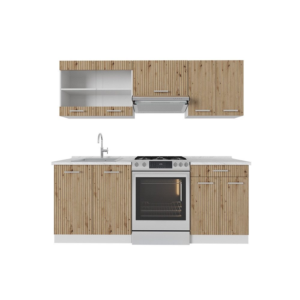 Vicco Küchenzeile R-Line, Artisan Eiche/Weiß, 200 cm ohne Arbeitsplatte