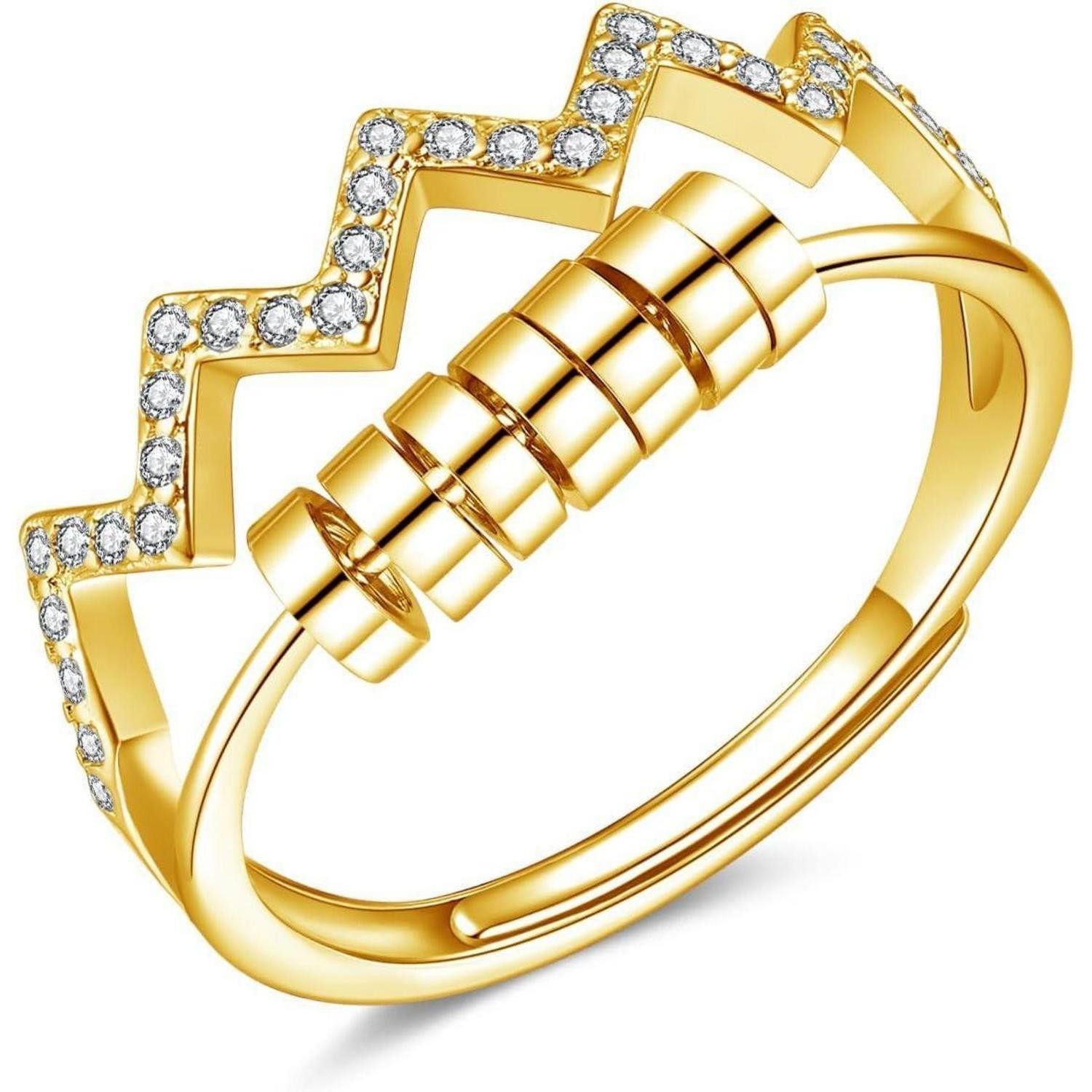 Silberring Ringe Silber 925 Sterling Verstellbar Antistress Wellen Ring Gold