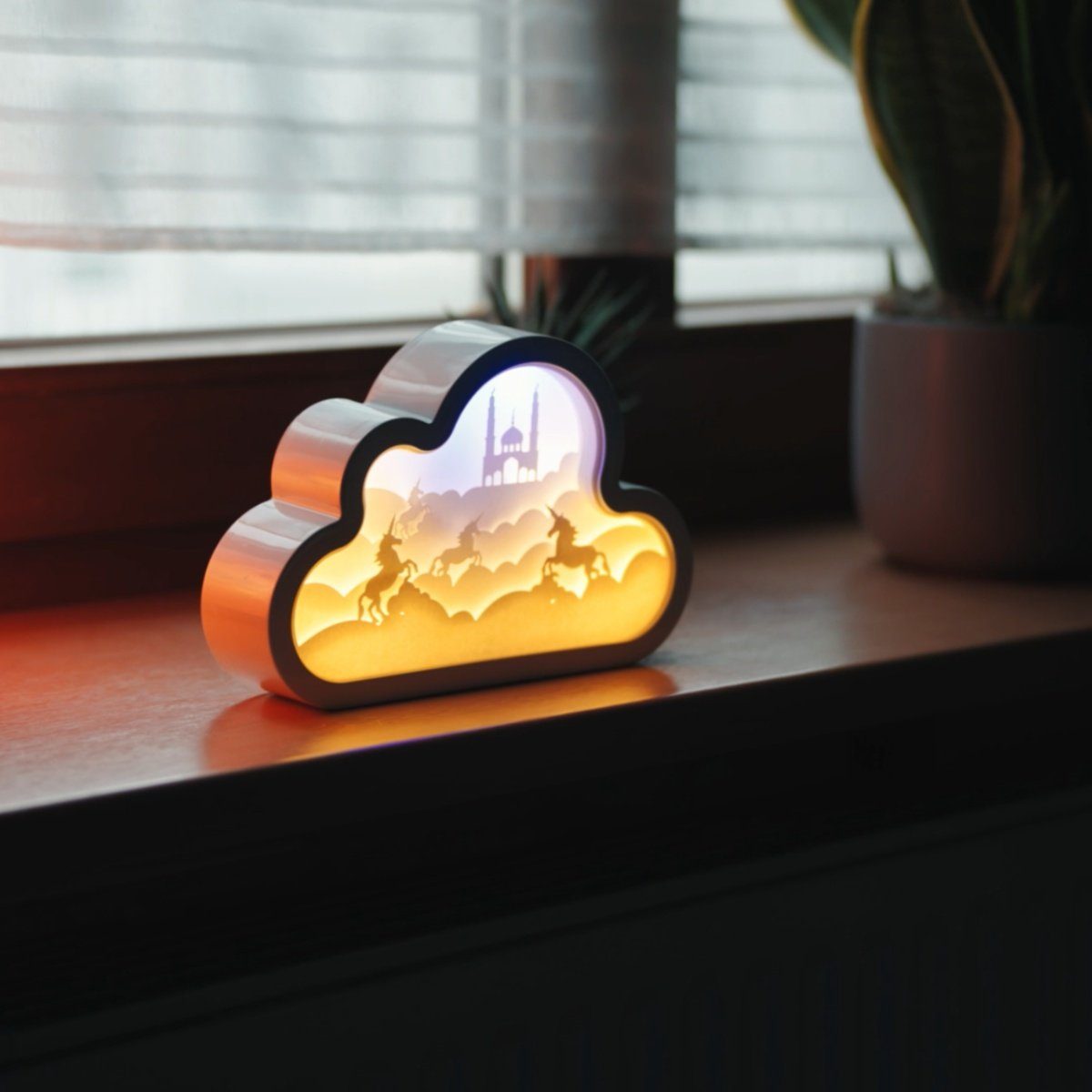 CiM LED Lichtbox Fantasy, kabellose CLOUD integriert, 3D LED Nachtlicht, fest Papercut Dekoration Wohnaccessoire, Shadowbox, Warmweiß, 20x4x13cm, 