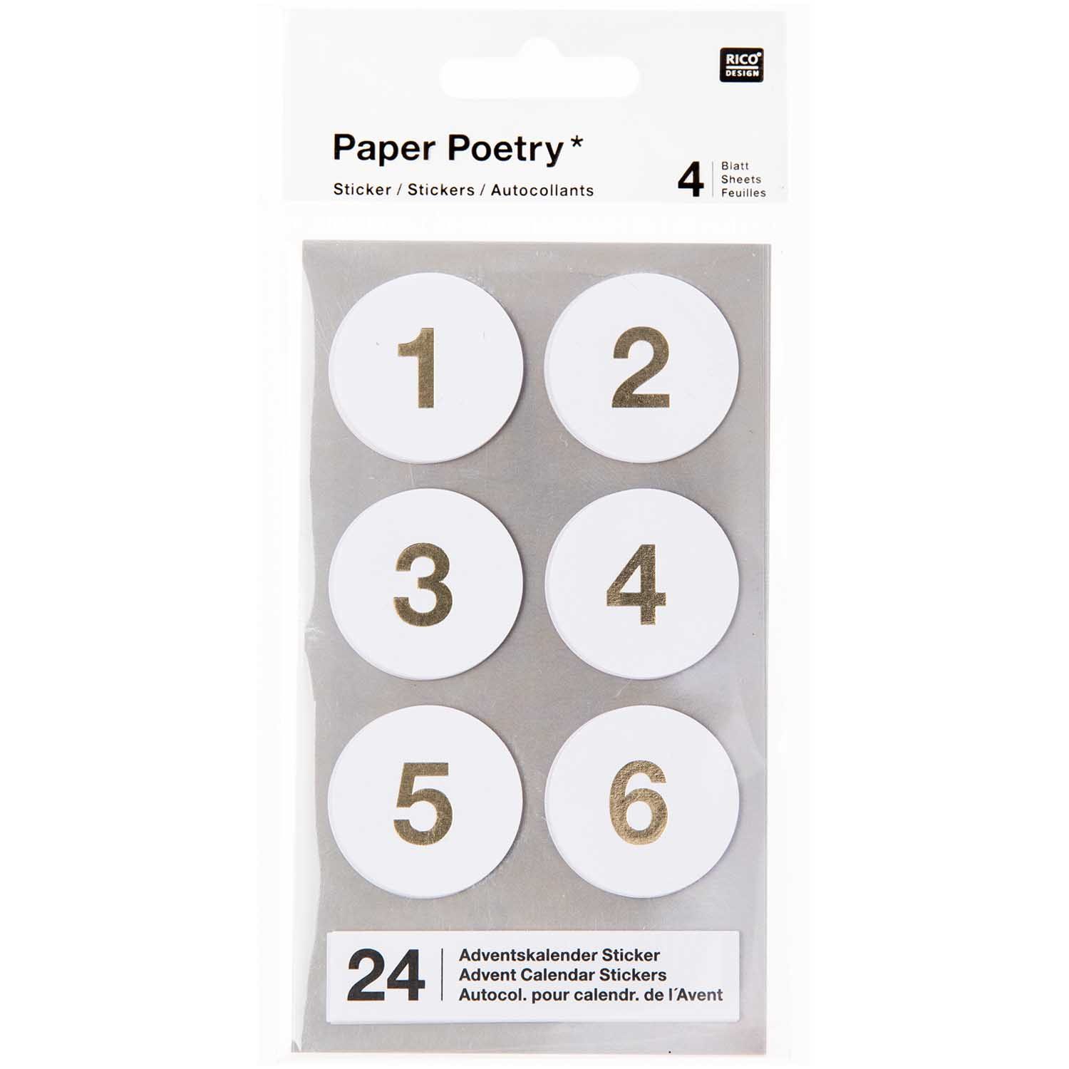 Rico Design Adventskalender Paper Poetry Adventskalender Sticker Zahlen 1-24 weiß