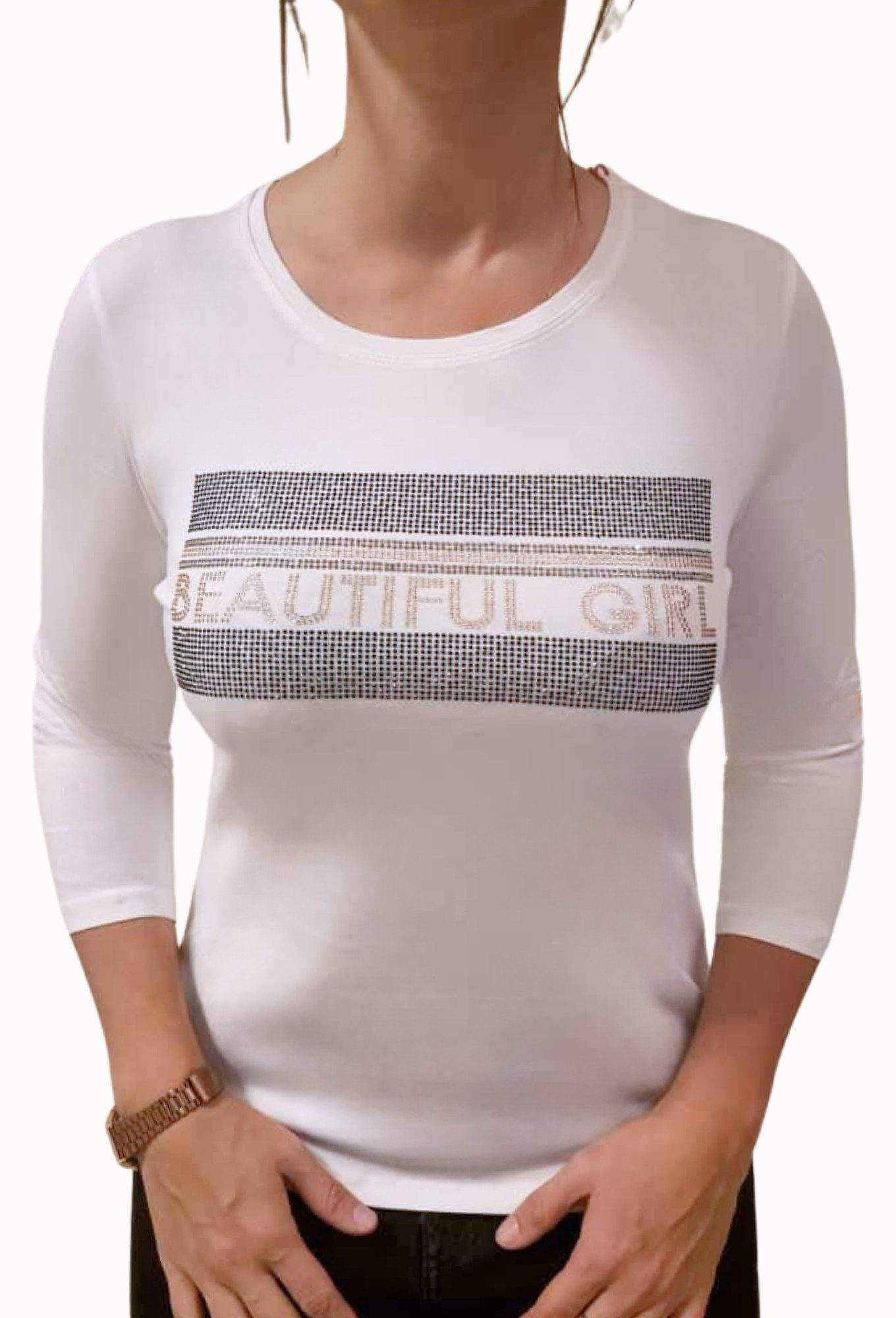 Gio Milano 3/4-Arm-Shirt G29-1115, "beautiful girl" mit Strassbesatz Strass günstig online kaufen